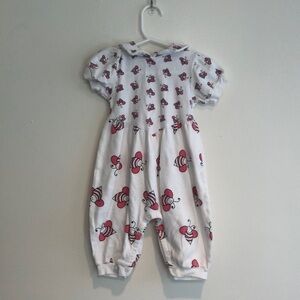 Vintage Half Moon baby romper 12 months with pink bees short sleeve